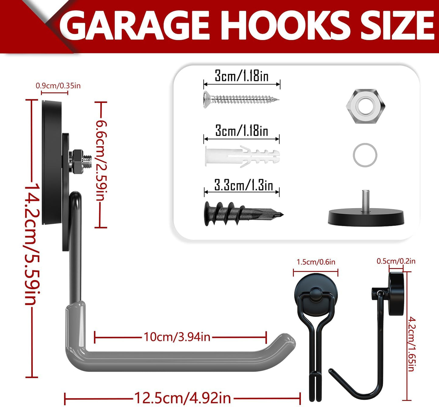 3-H Heavy Duty Magnet Garage Hooks 2 Pack, Extra Large Strong Magnetic Hooks for Hanging Cordless Power Drill, Utility Magnetic Tool Holder for Metal Cabinet, Steel Pegboard, Toolbox, Garage(Grey)