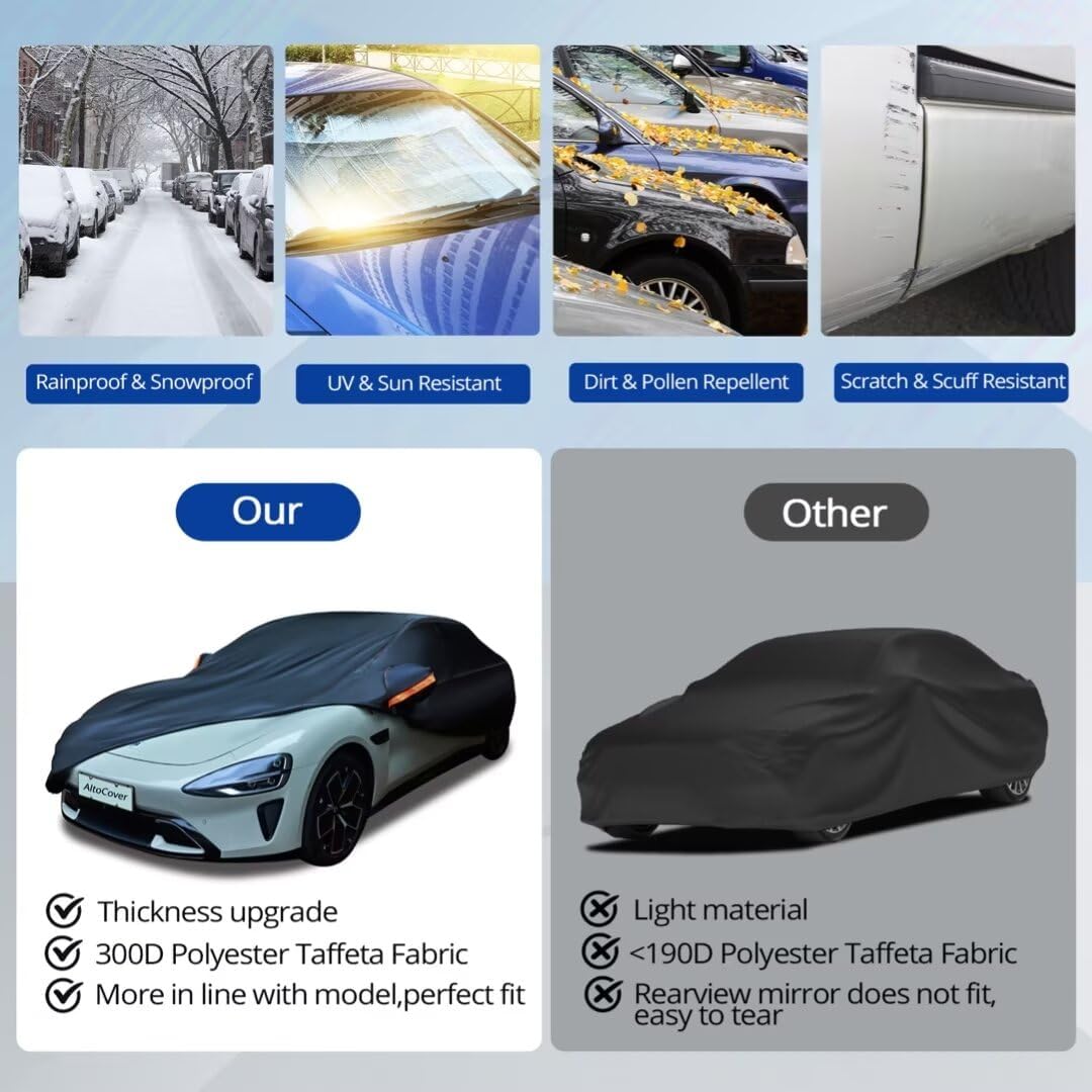 6 Layer Heavy Duty Car Cover Waterproof All Weather Protection with Cotton Liner, Universal Fit Cadillac Deville, Lincoln Continental Town, Ford Crown Victoria