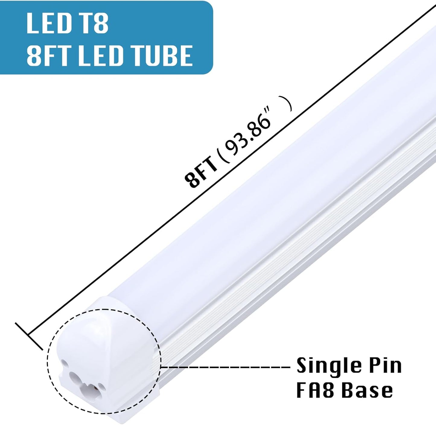 12 Pack,Led Shop Lights, 8FT Led Shop Light,100W 6000K 15000LM Clear White Frosted Cover,Led Shop Light 8FT 110V Linkable Integrated Flat-Shape for Shop Garage,Warehouse,