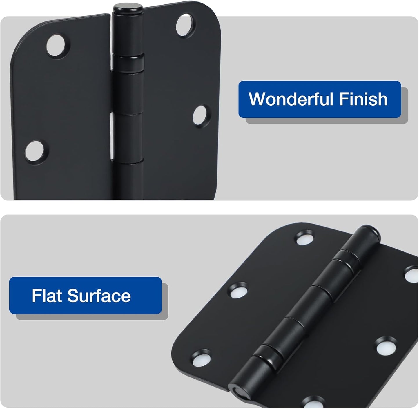 3 Pack Rounded Matte Black Door Hinges 3.5 Inch 5/8" Radius No Squeak Ball Bearing Interior 3-1/2"Flat Iron Bifold Residential Standard Bedroom Indoor for Doors 3 ½" Hardware Control House Home Decor