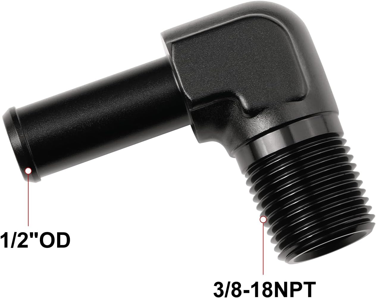 3/8 NPT Male to 1/2" Hose Barb Fitting Adapter 90 Degree Elbow Aluminum Black