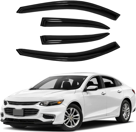 4pc Sun Rain Guards Window Visor Wind Deflector Compatible with Chevy Malibu 2013-2015 Smoke,No Maxx Hatchback Model 94362