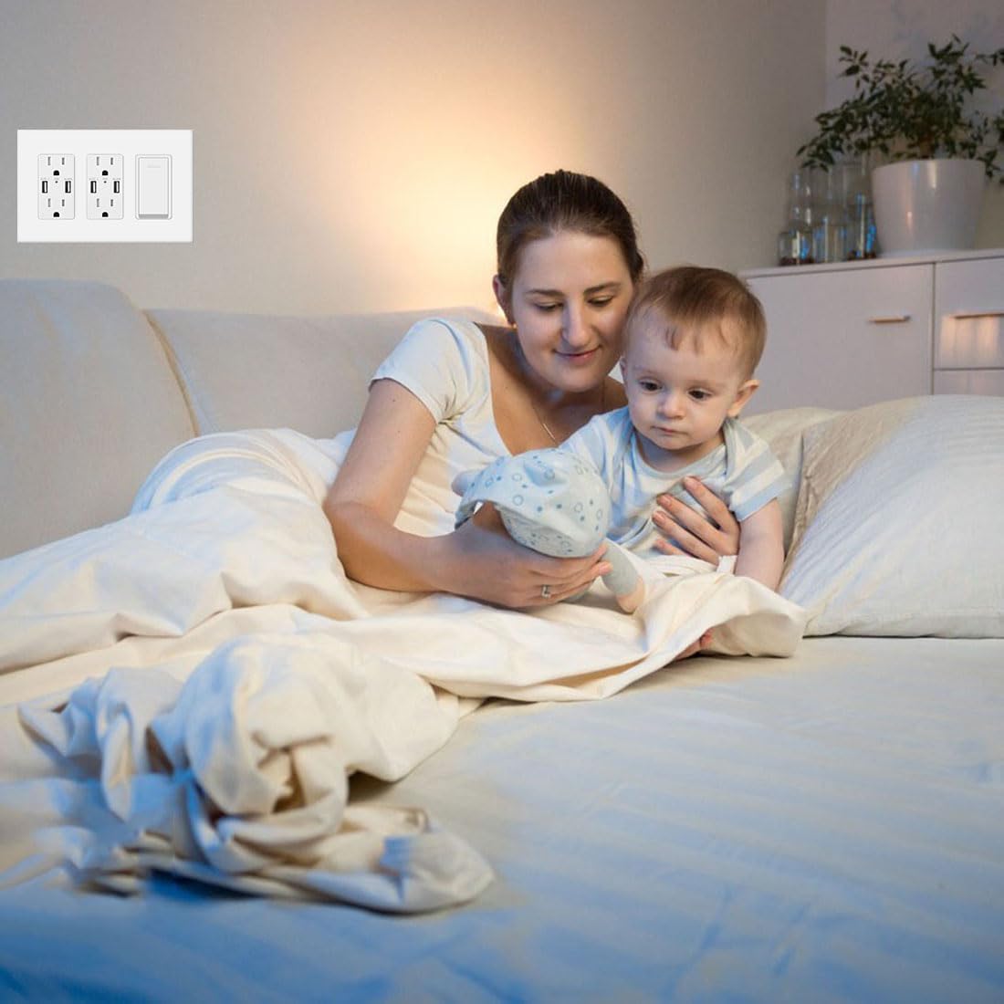 3-Gang Screwless Decorator Wall Plate Cover Switch Outlet Electrical Faceplate for Light Switche, Smart Switch, Receptacle, Dimmers, USB Outlet, GFCI, Child Safe Cover Plate, White (2-Pack)