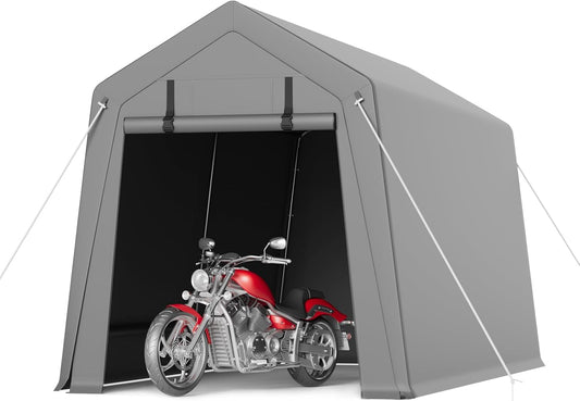 7 x 15 ft Carport Storage Shed, Portable Garage with Roll-up Zipper Door, Heavy Duty Waterproof Tarp, Storage for Motorcycle, Bike, Firewood, Garden Tools