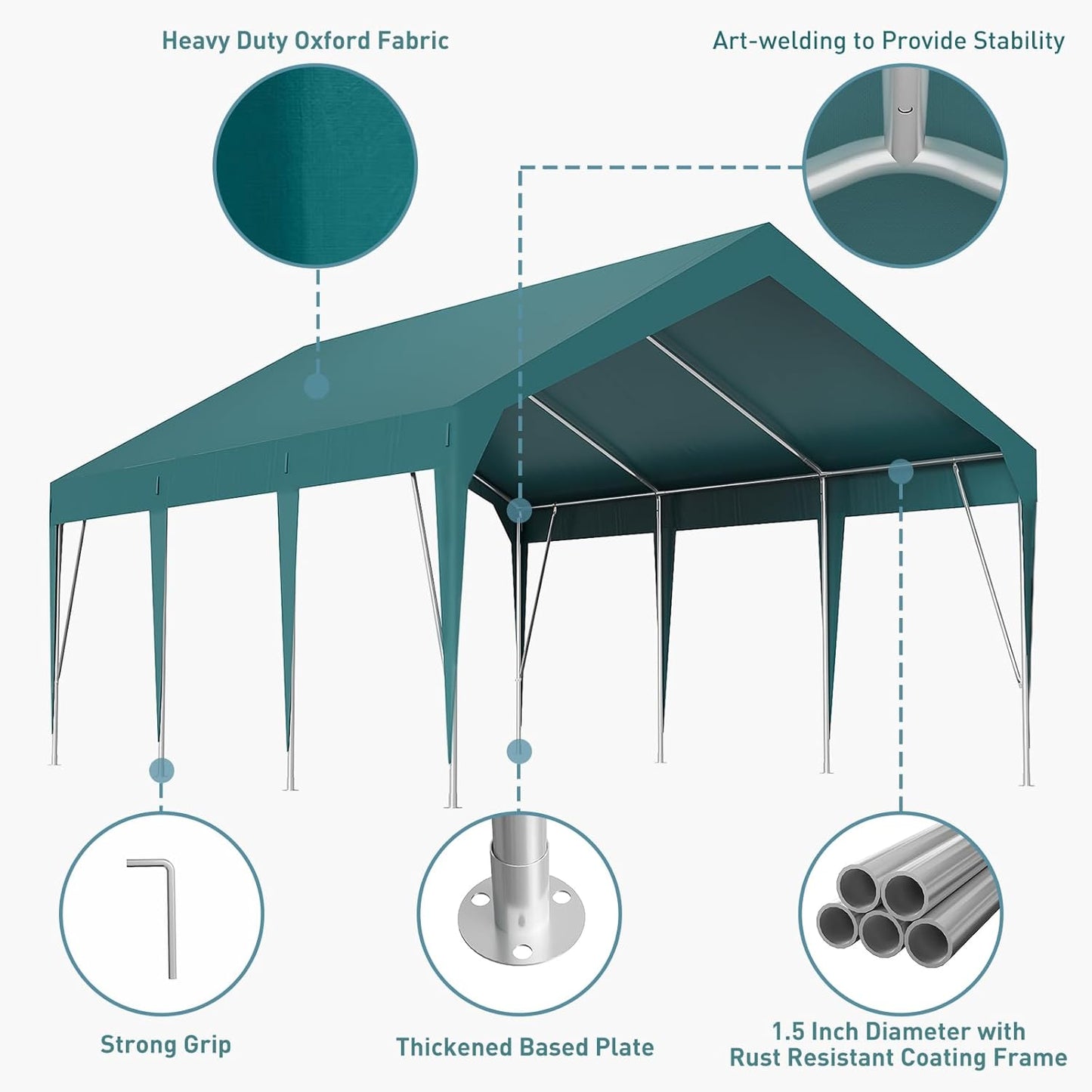 10x20ft Heavy Duty Carport Outdoor Car Canopy UV Resistant Waterproof Party Tent All-Season Portable Garage Gazebo Shelter for Car, Storage Shed (Dark Green)
