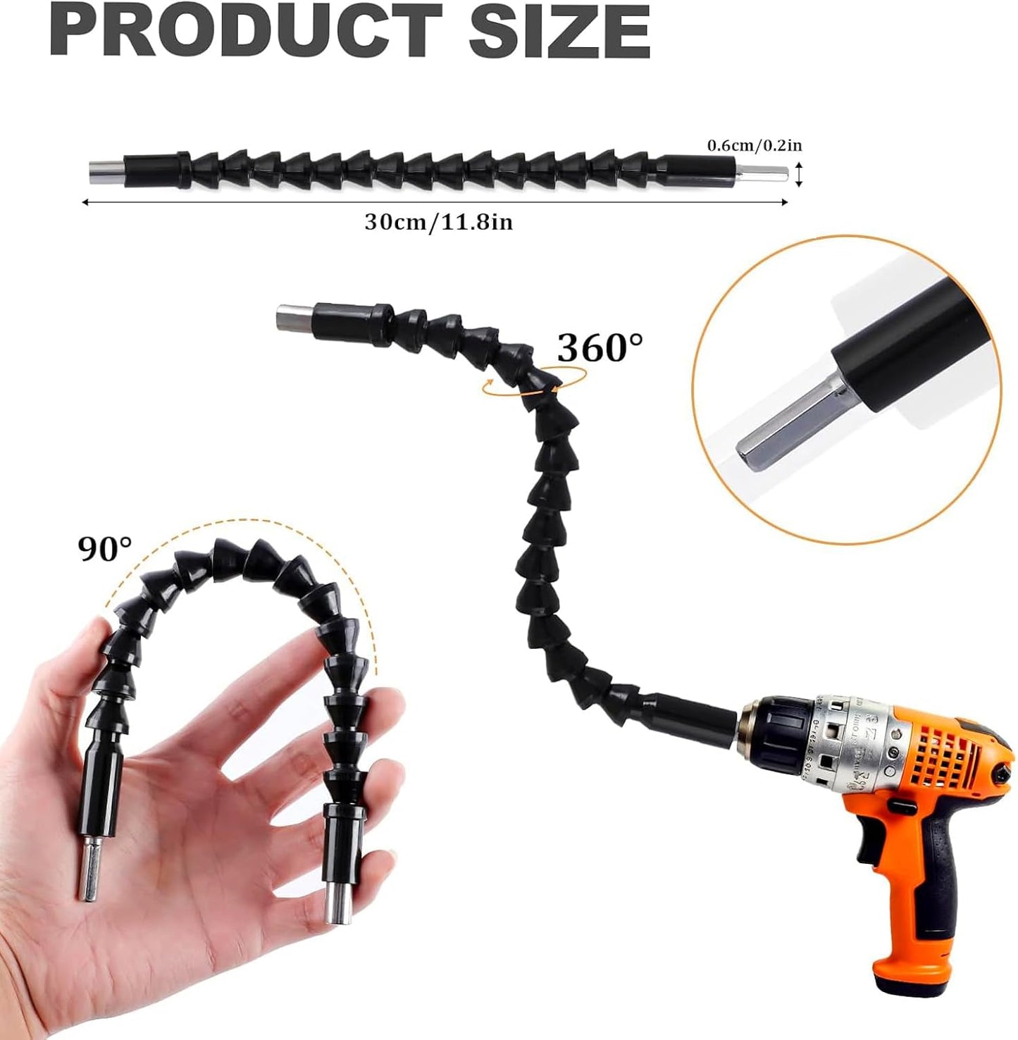 17Pcs Flexible Drill Bit Extension, Include 3Pcs Rotatable Socket Adapter 2Pcs Hex Shank 105° Right Angle Drill Attachment 10 Short Screwdriver Bits 90° Angled Bits and Bendable Extension