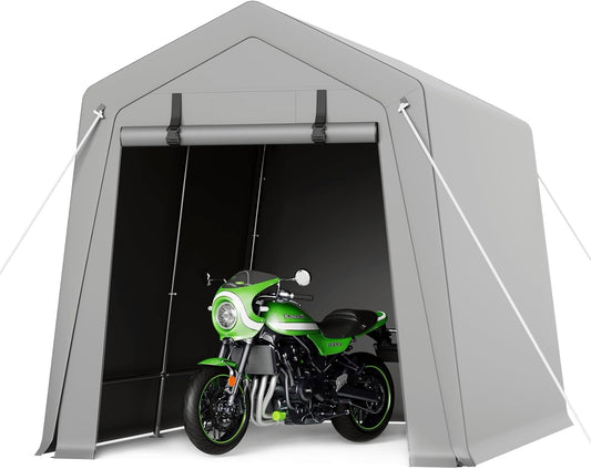 7 x 10 ft Carport Storage Shed, Portable Garage with Roll-up Zipper Door, Heavy Duty Waterproof Tarp, Storage for Motorcycle, Bike, Firewood, Garden Tools