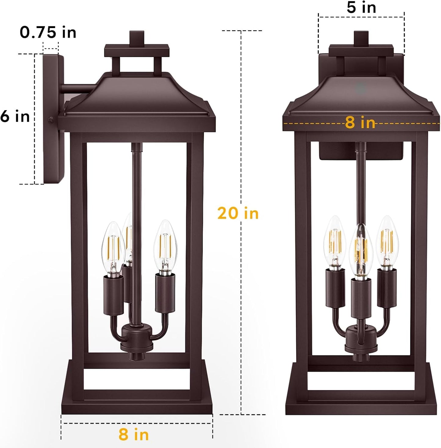 20" Oil Rubbed Bronze Outside Lighting for House 3-Light, 2 Pack Brown Large Vintage Outdoor Sconce Lights Porch Patio Lights Wall Mount, Waterproof Exterior Carriage Lamps, E12