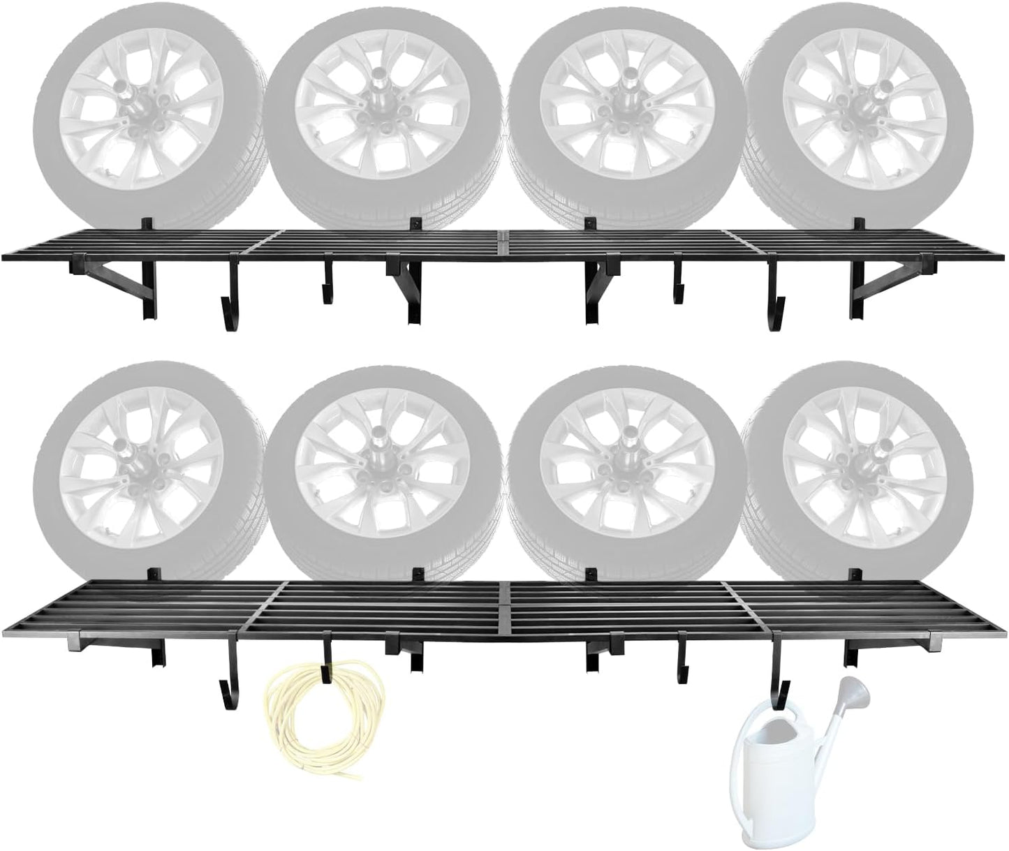 4 Pack 1,5x4ft Heavy Duty Garage Wall Shelving, Garage Shelving Wall Mounted, Storage Rack with Hooks (Black)