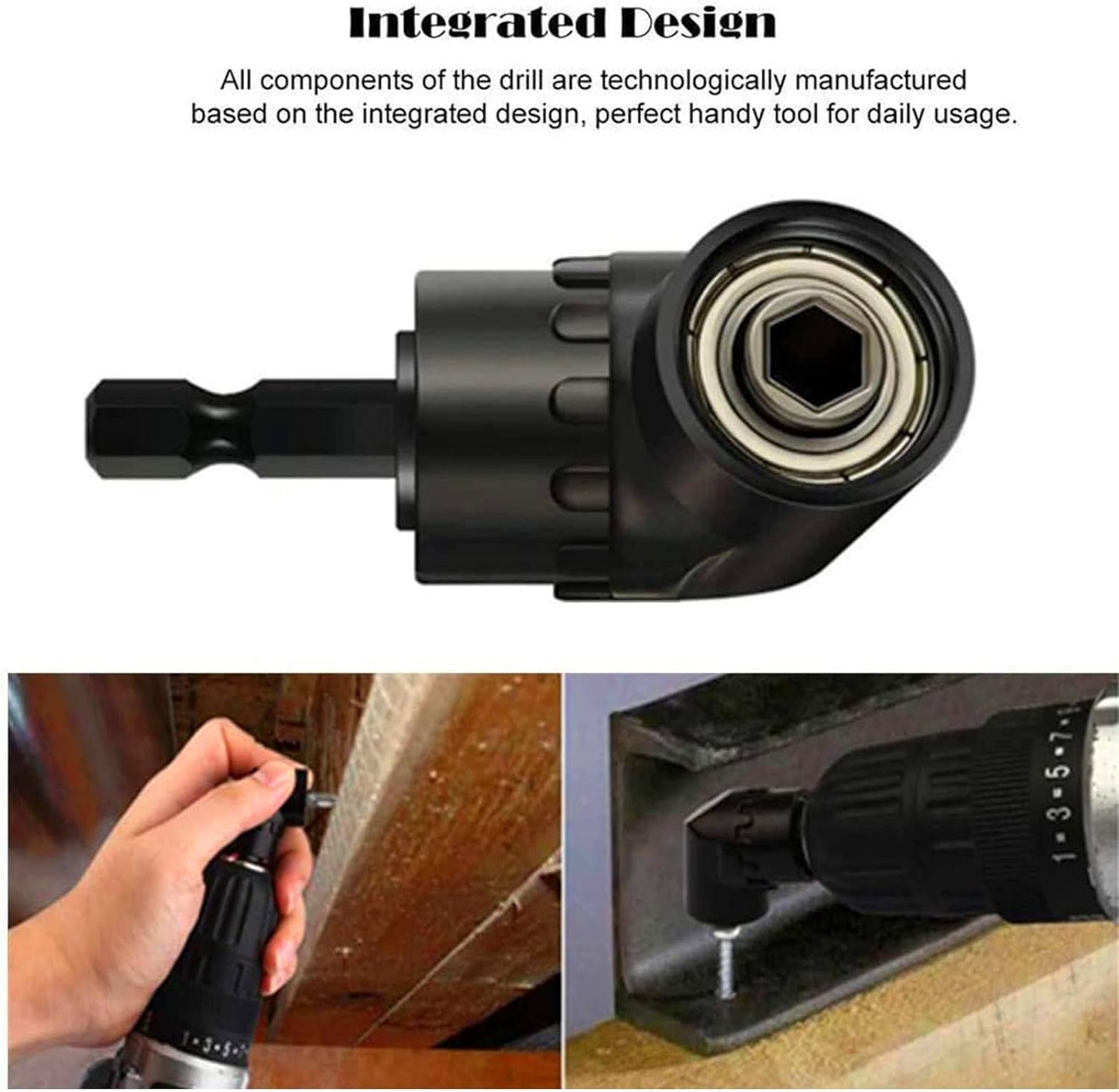 105 Degree Right Angle Drill Adapter Set, 1/4-1/2 Inch Socket Adapters, 4-in-1 Impact Grade Extension Kit with 360° Rotation for Household Workplace Industry