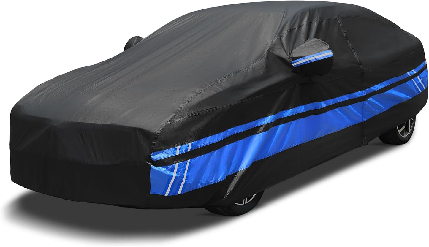 10-Layer Car Cover Waterproof All Weather for Automobiles, Universal Fit for Hyundai Accent, Mercedes C-Class, Toyota Corolla, Porsche 911/718, Sedan 168"-178" L, Size A3 (See Size Chart)