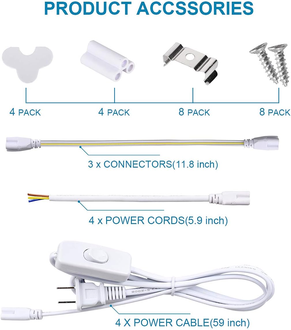 4 Pack,Led Shop Lights, 4FT Led Shop Light,60W 5000K 9500LM Clear White,Led Shop Light 4FT 110V Linkable Integrated V-Shape for Shop Garage,Warehouse,