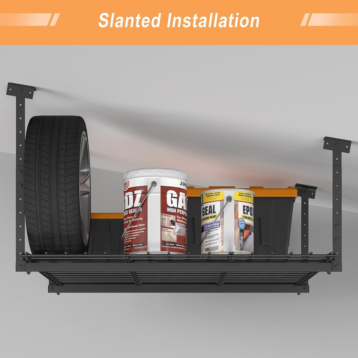 45-Inch x 45-Inch Overhead Garage Storage Rack, 17"-28" Height Adjustable Garage Ceiling Storage Racks, Heavy Duty Storage Organizer System, 250LBS Weight Capacity, Black