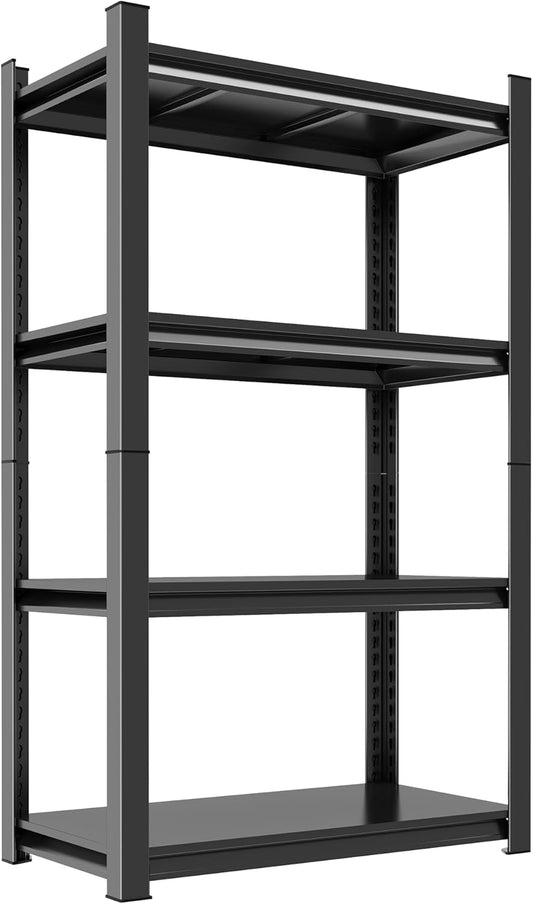 63"H Garage Shelving Heavy Duty Rack, 2400LBS Extra Large Capacity 4 Tier Adjustable Storage Shelves, Metal Industrial Shelf Units for Garage, Basement and Warehouse, 63"H×35.4"W×13.78"D, Black