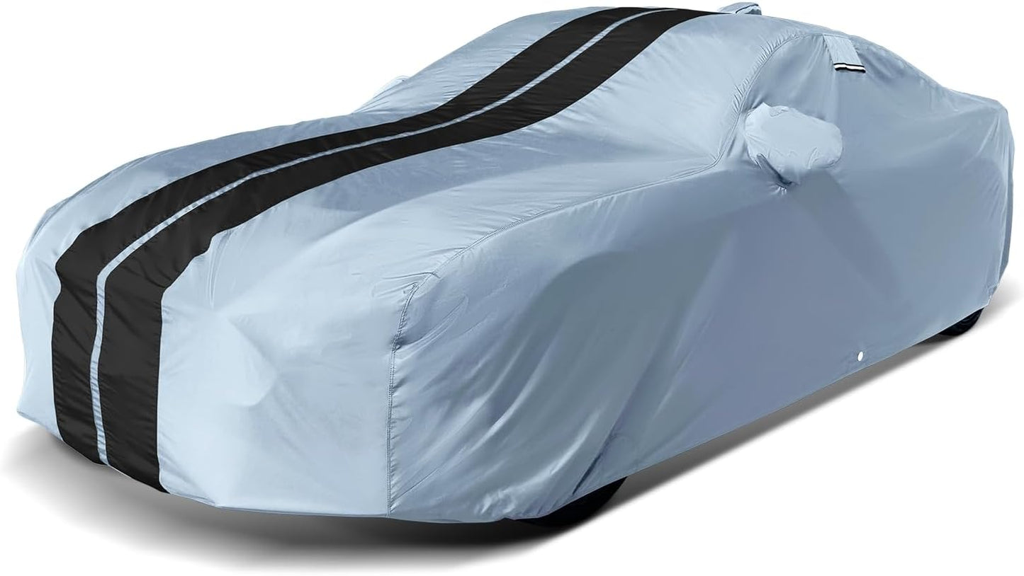 iCarCover Custom Car Cover for Pontiac Sunfire 2-Door, 4-Door (2003-2005) Waterproof All-Weather Rain Snow UV Sun Protector Full Exterior Indoor Outdoor Car Cover (Stripe - Gray/Black)