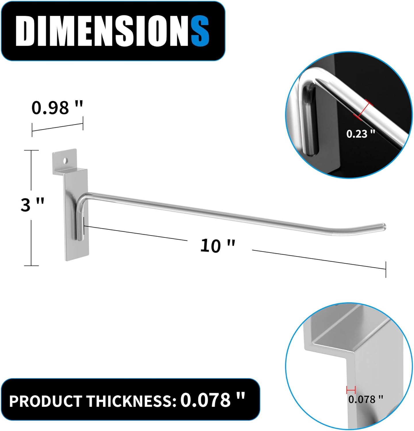 25 PK Silver 10 inch Wall Mounted Slatwall Hooks – Heavy-Duty Storage & Organization Solution