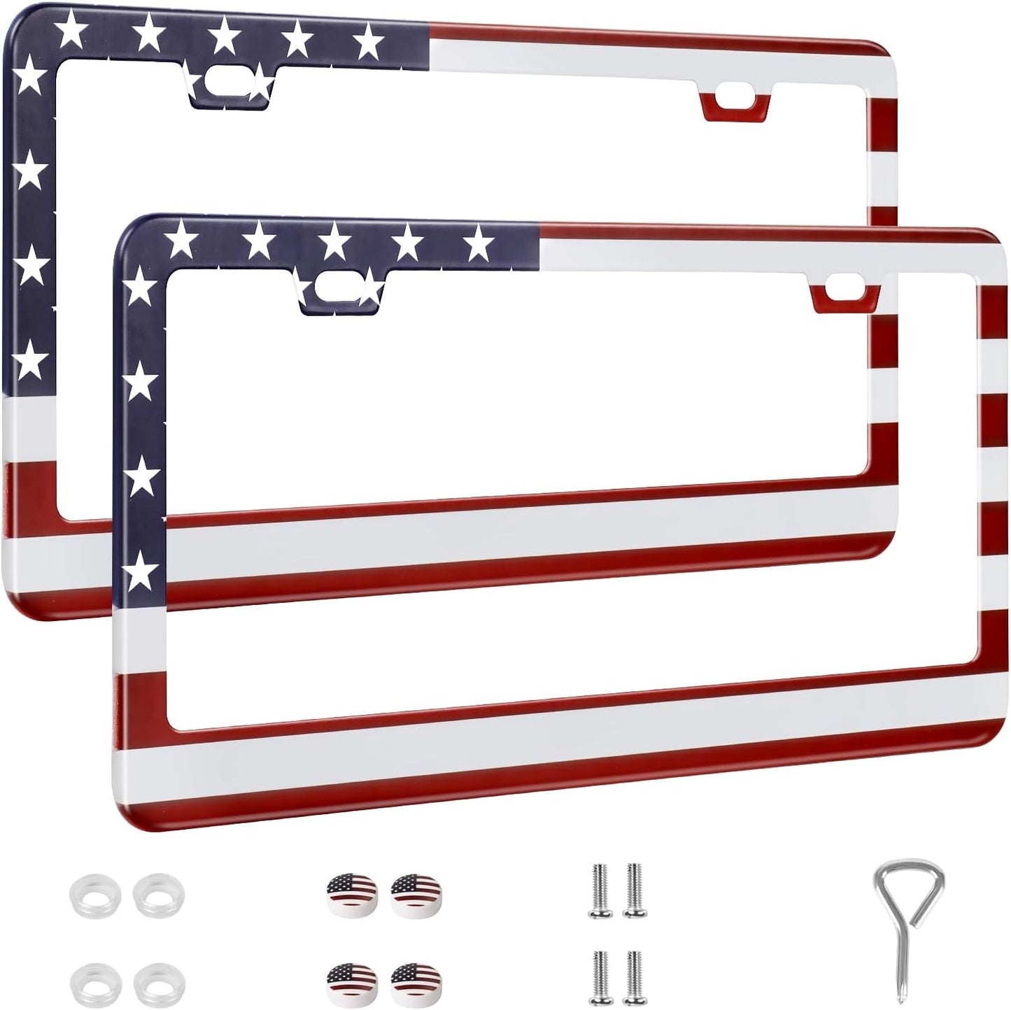 2 Pack License Plate Frames, Stainless Steel Car License Plate Cover Car Accessories with Screw Caps (Red and Blue)