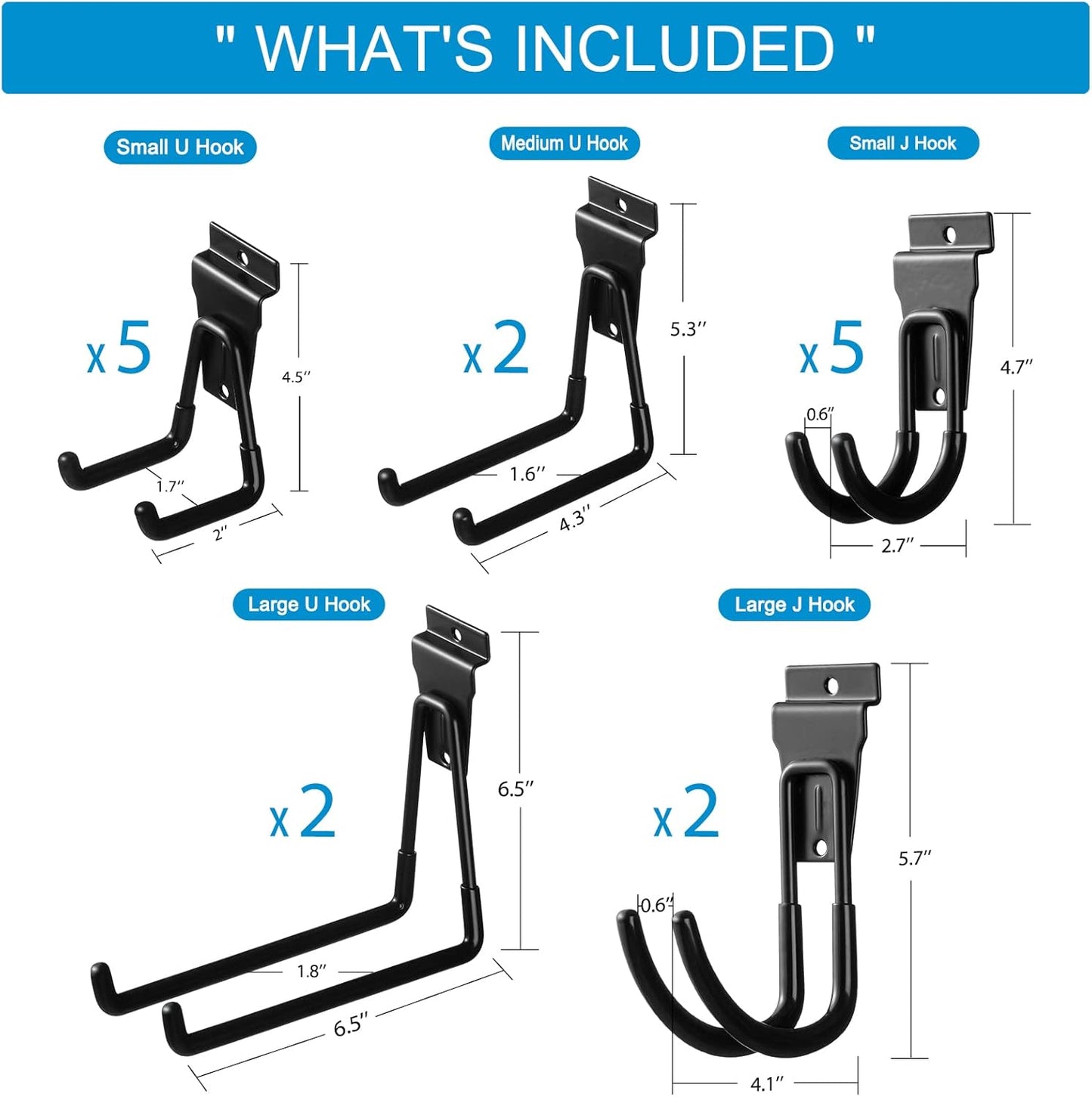 16 Pack Slatwall Hooks, Slatwall Accessories for Garage Storage, Heavy Duty Slat Wall Hanger(Black)