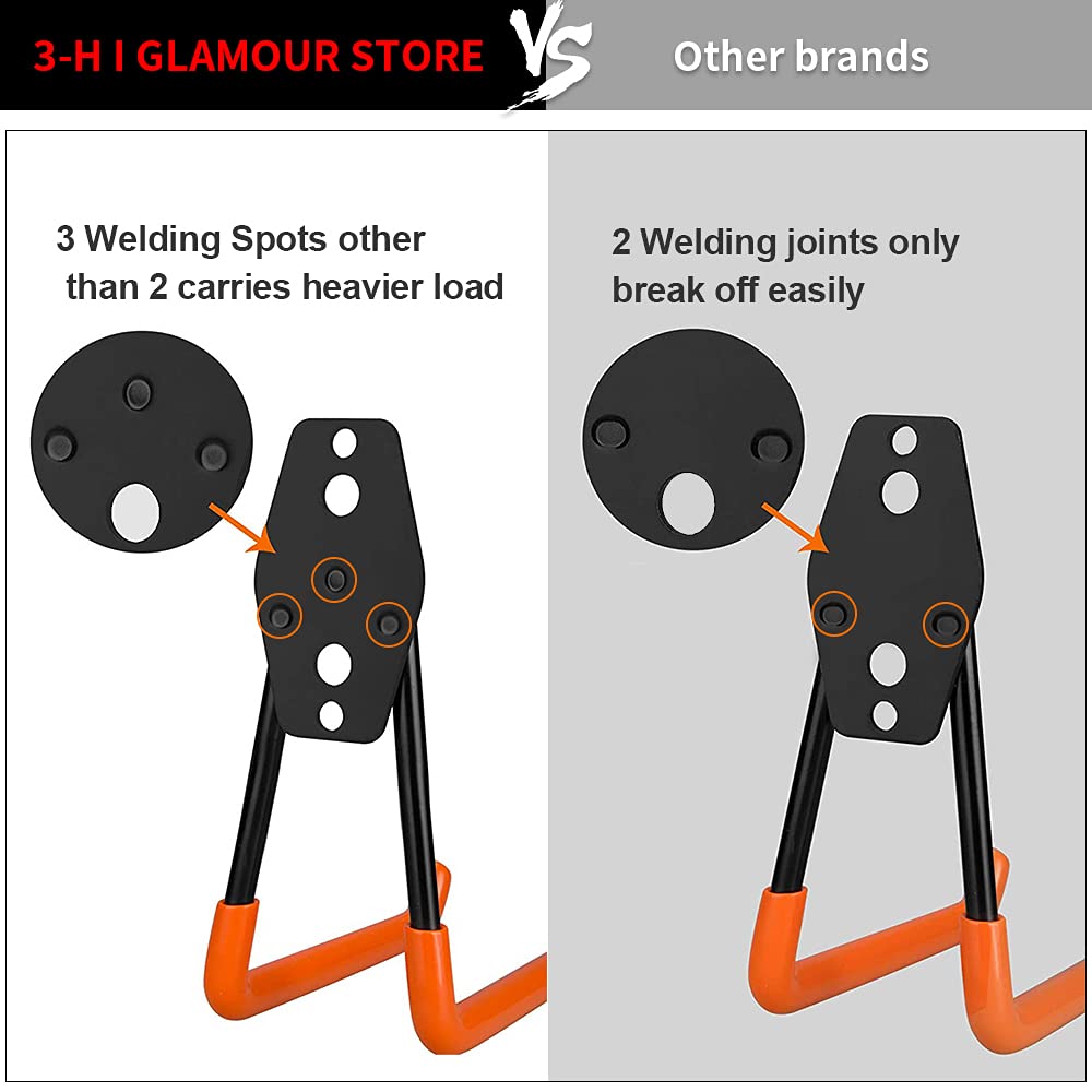 3-H Heavy Duty Garage Hooks [10 Pack] - 3-Round Welding Tech Holds 22lbs More - Thickened Steel Wall Mount for Ladders, Tools & Storage - Rustproof Utility Hardware