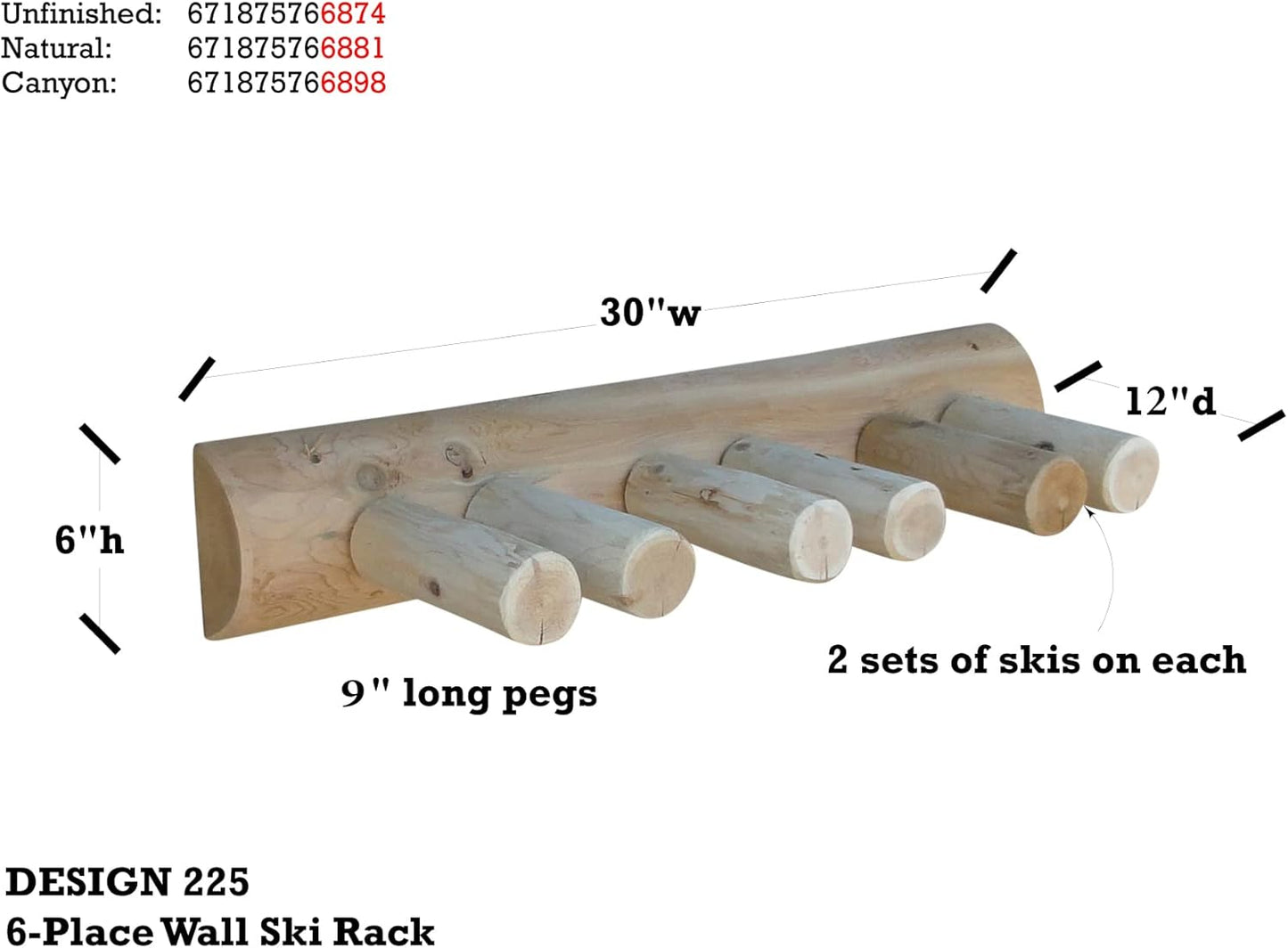 6-Place Log Ski Rack Wall Mount, Indoor Ski Storage Rack for Garage Organizers, Wooden Skis Wall Mount Storage Racks, Pole Skis Sports Racks, Garage Organization Walls - Natural