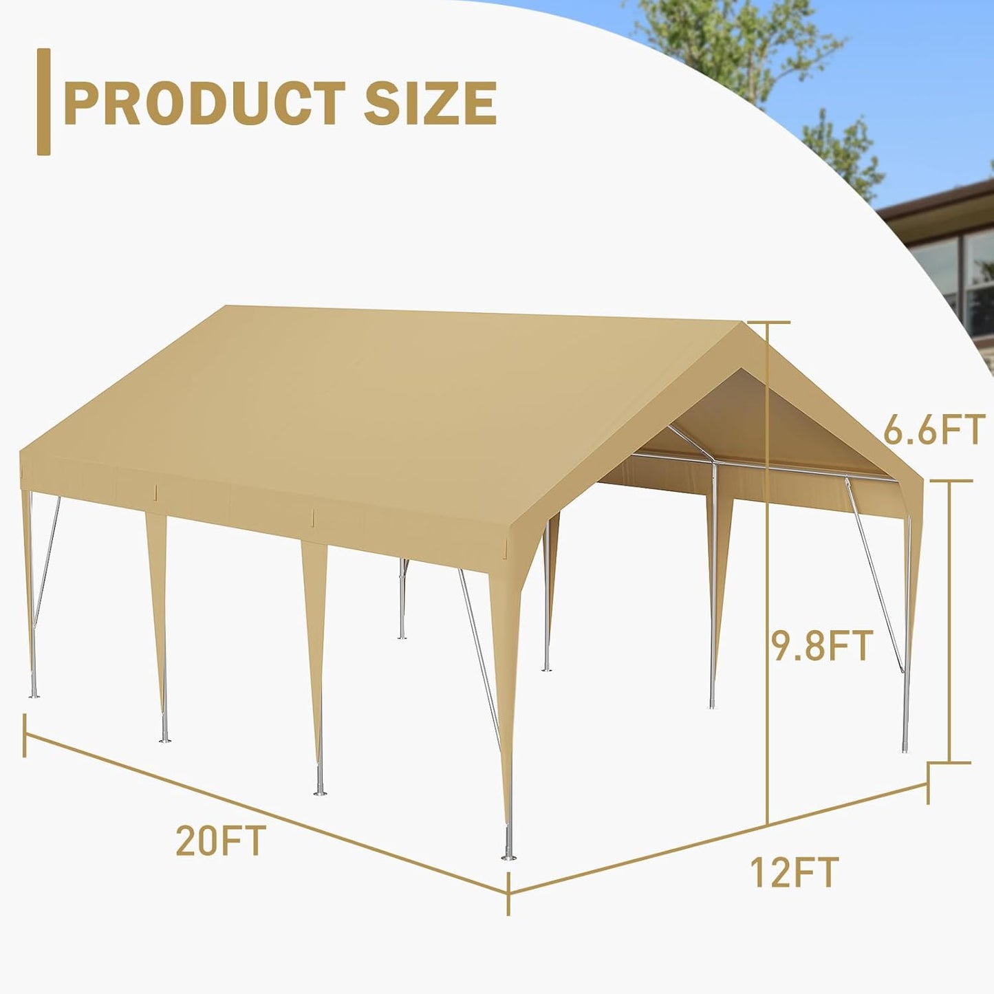 12x20ft Heavy Duty Carport Outdoor Car Canopy UV Resistant Waterproof Party Tent All-Season Portable Garage Gazebo Shelter for Car, Storage Shed (Earthy Yellow)