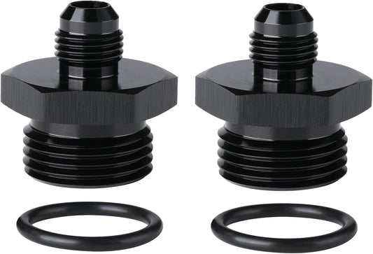 6AN Male Flare to 12AN ORB O-ring Boss Fuel Pump Rail Adapter Fitting Aluminum Black, Pack of 2
