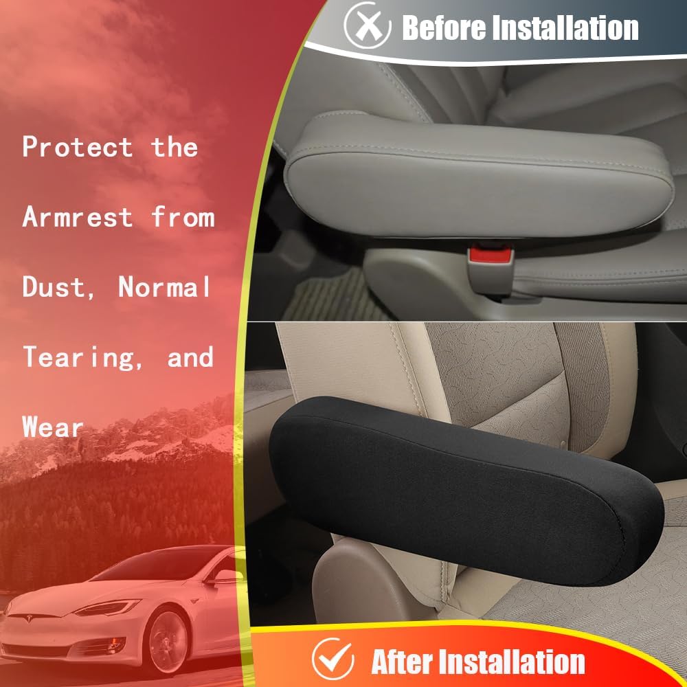 2PC Car Front Seat Armrest Covers,Universal Size Seat Arm Rest Cover,Flat Cloth Fabric Armrest Cover,Car Interior Accessories(Black,1Pair)