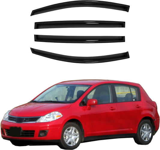 4pc Sun Rain Guards Window Visor Wind Deflector Compatible with Nissan Versa Hatchback 07-12/Sedan 07-11 Smoke 94009