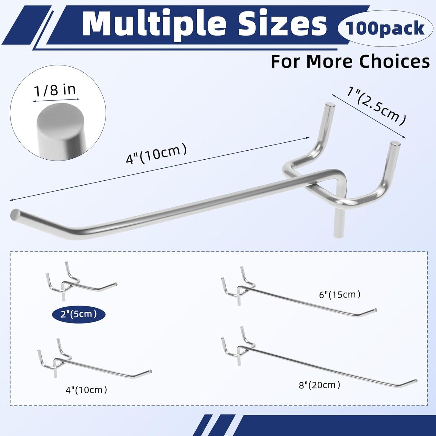 100 Pack Pegboard Hooks Set, 4 Inch Stainless Steel Pegboard Hooks Bulk Fit 1/8" Pegboard for Wall Shelving Display Hanging Tools Accessories Hanging Holders for Storage Craft Room Kitchen Store