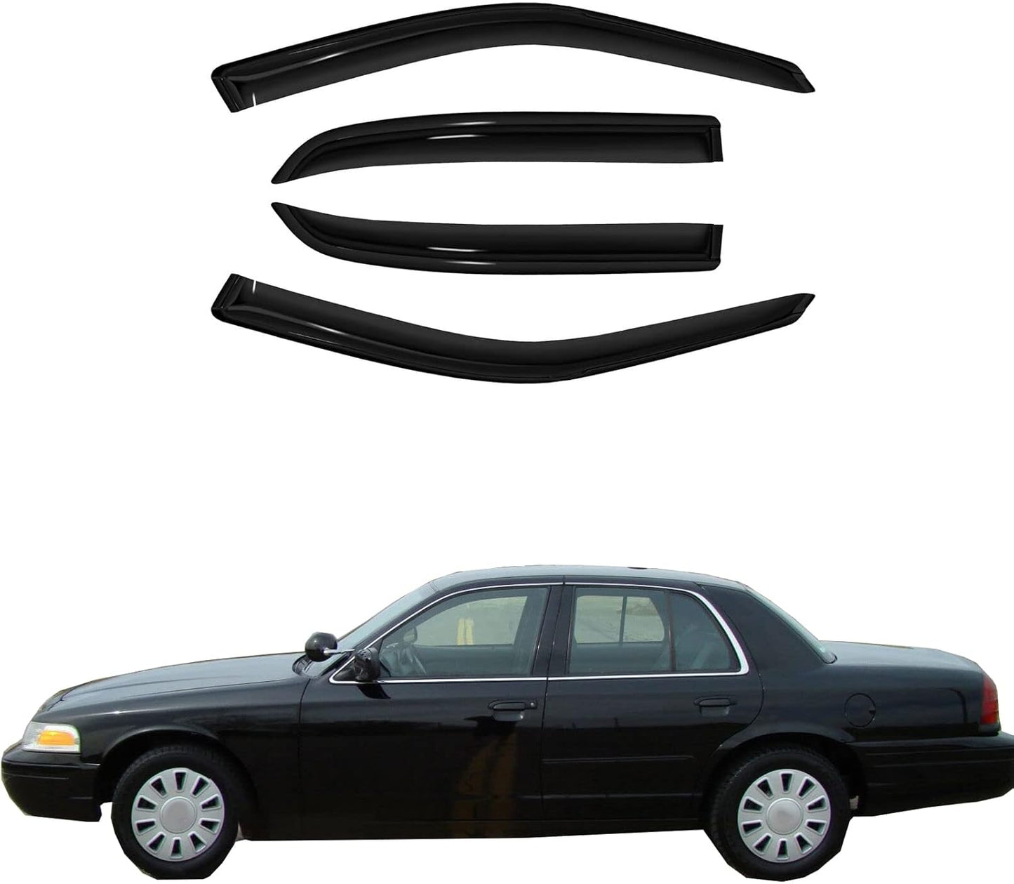 4pc Sun Rain Guards Window Visor Wind Deflector Compatible with 02-08 Ford Crown Victoria Smoke 94054