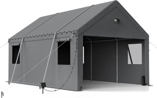 10x20 Carport Canopy, Heavy Duty Car Port, Portable Car Ports Garage with 2 Roll-Up Zipper Drive Through Doors, Grey