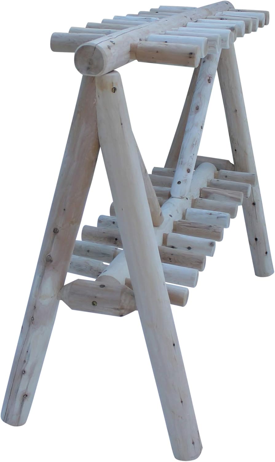 21-Place Freestanding Log Ski Rack Holder, Indoor & Outdoor Snowboard Racks, Standing Storage, Garage Racks for Snow Skis & Poles, Durable Snowboard Rack Garage Storage Organizer - Unfinished