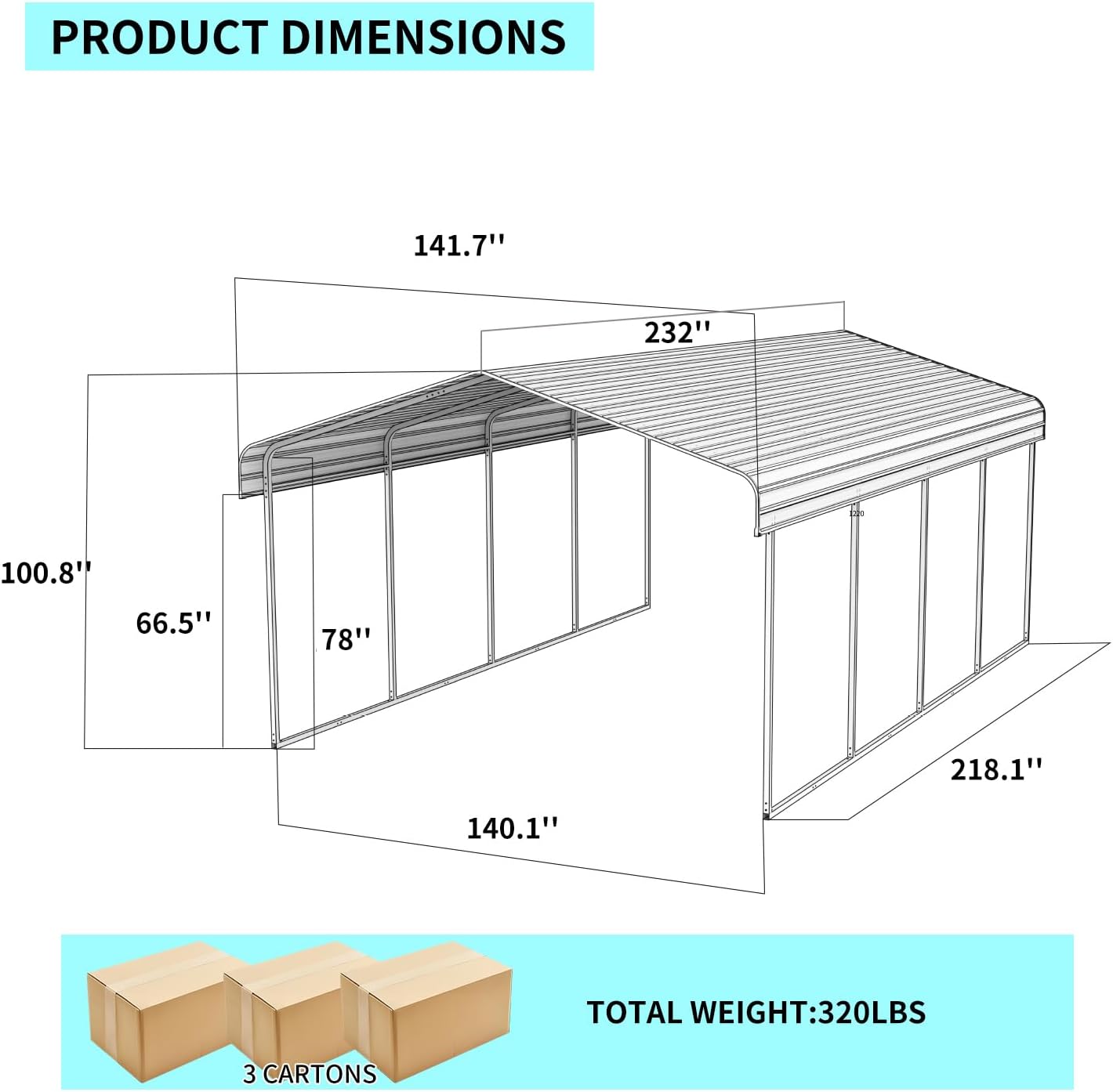 12x20 FT Metal Carport, Heavy Duty Car Port Canopy with Galvanized Steel Roof & Frame, Large Metal Carport Kit, Steel Car Shelter, Outdoor Car Garage for Car, Boat, Truck, Black