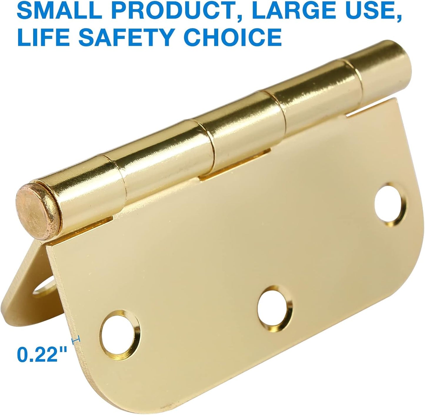 3 Pack Rounded Door Hinges 3-1/2" x 3.5 inch, 5/8 Radius, Polished Brass 3 ½ Inch Gold House Interior Hinge for Bed/Living/Guest/Pantry/Storage/Study/Work Room Doors Heavy Duty Steel Hardware Kit