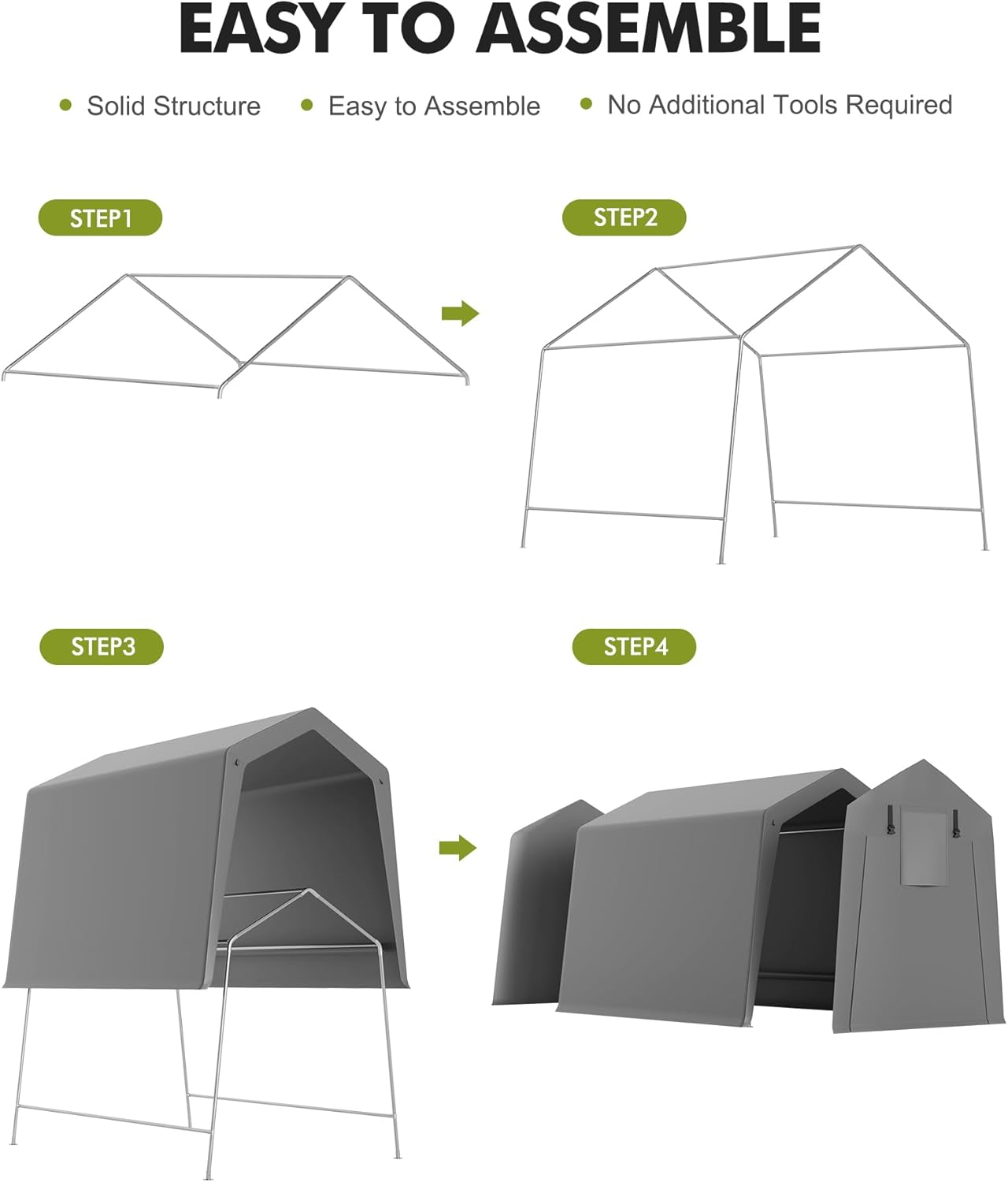 6 x 8 ft Carport Storage Shed, Portable Garage with Roll-up Zipper Door, Heavy Duty Waterproof Tarp, Storage for Motorcycle, Bike, Firewood, Garden Tools
