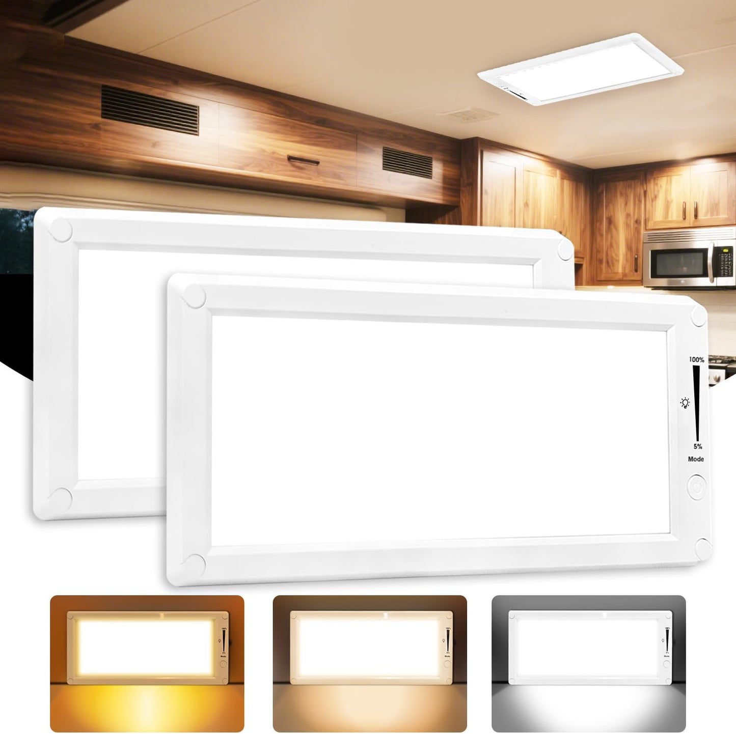 2 Pack RV Lights Interior,3 Color RV LED Super Bright Fixture,12V RV Ceiling Dome Light with ON/Off Dimmable Switch Energy Saving for RV/Camper/Car/Trailer/Boat