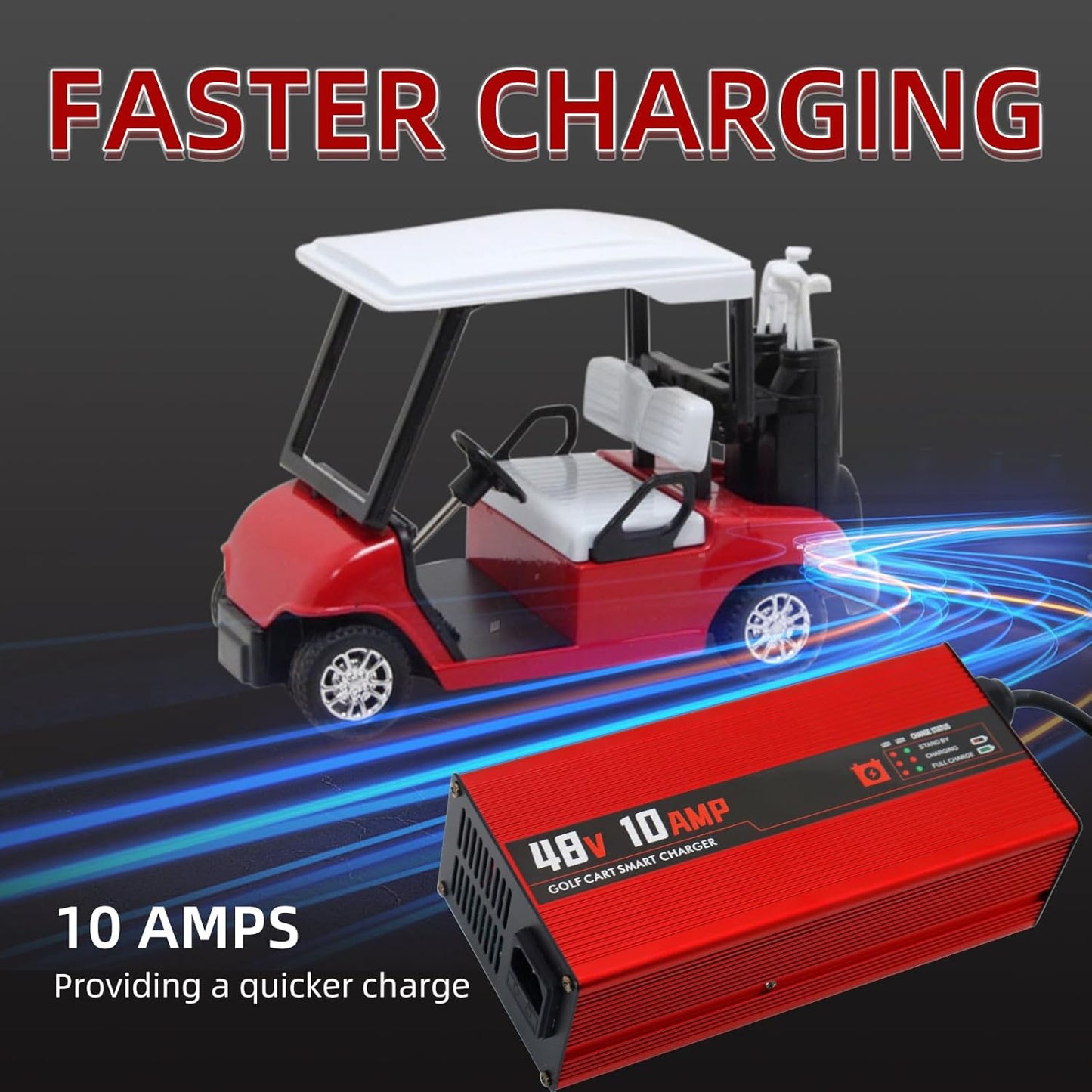 48V 10AMP Club Car Golf Cart Battery Charger for 48 Volt Golf Carts Lead-Acid Battery Smart Charger with 3-Pin Round Plug