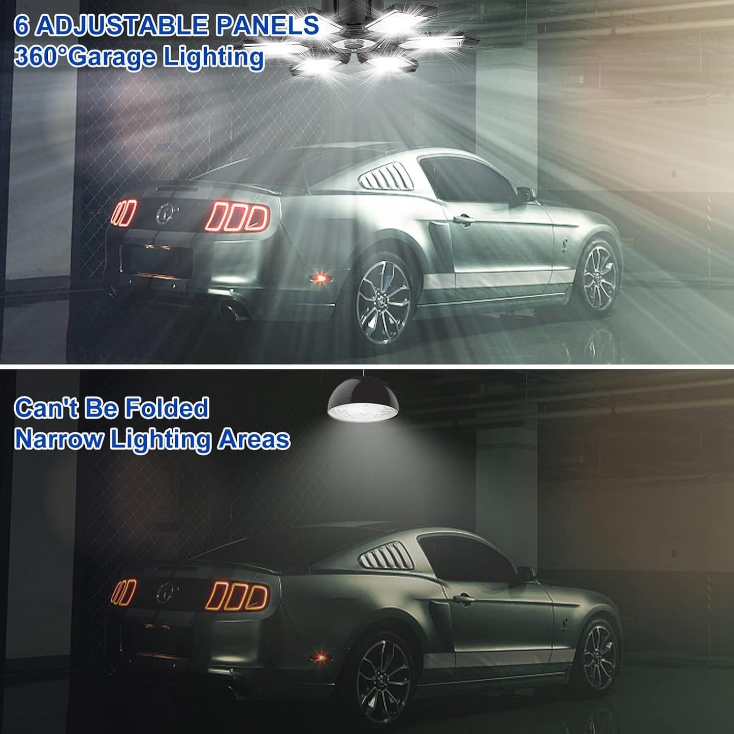 6 Pack 220W Garage Light Ceiling Led Deformable LED Shop Lights for Workshop E26 E27 Screw in Garage