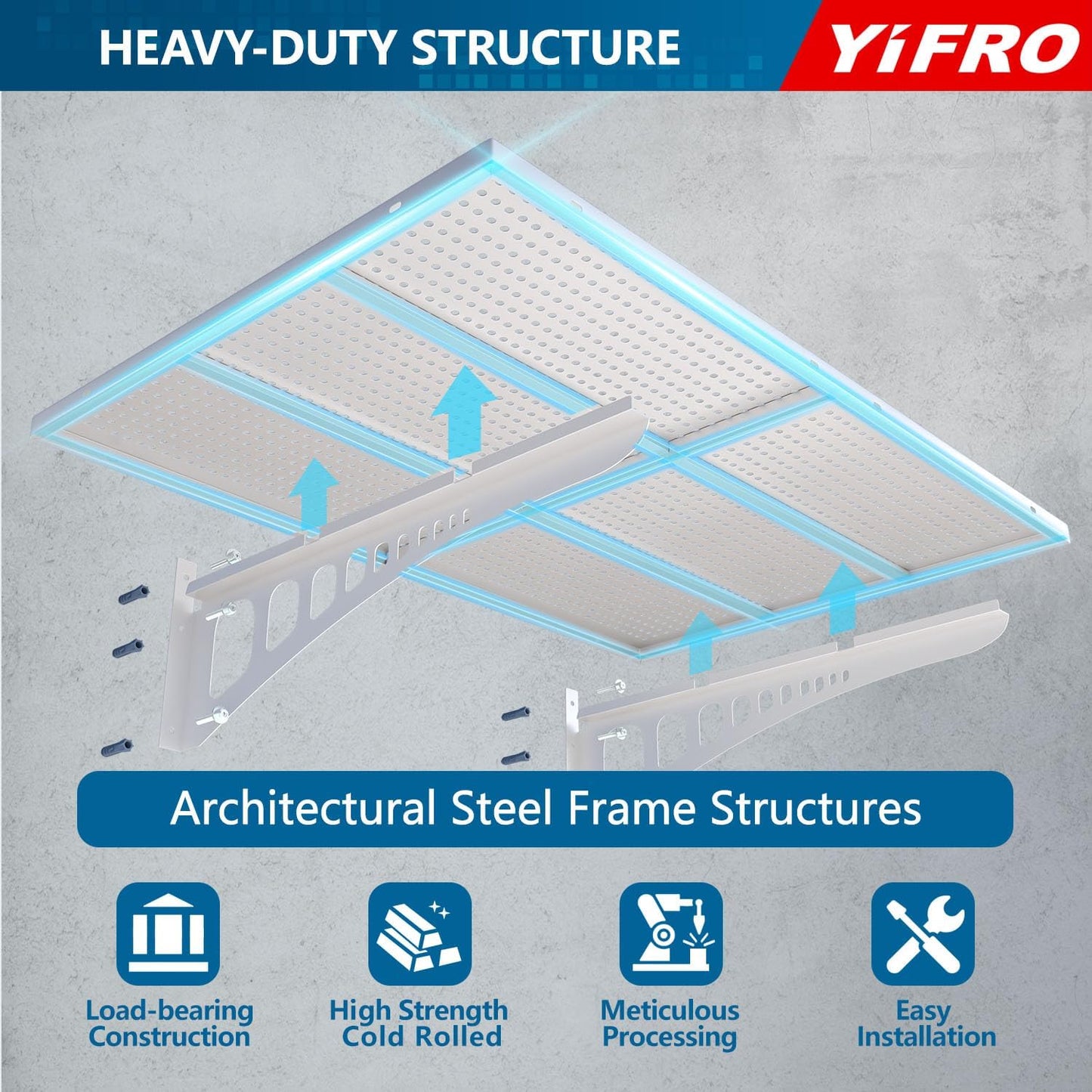 2-Pack 2x3ft Heavy Duty Garag e Wall Shelving, 500 lbs Load Capacity, Garage Shelving Wall Mounted, Garage Storage Rack with Hooks, White