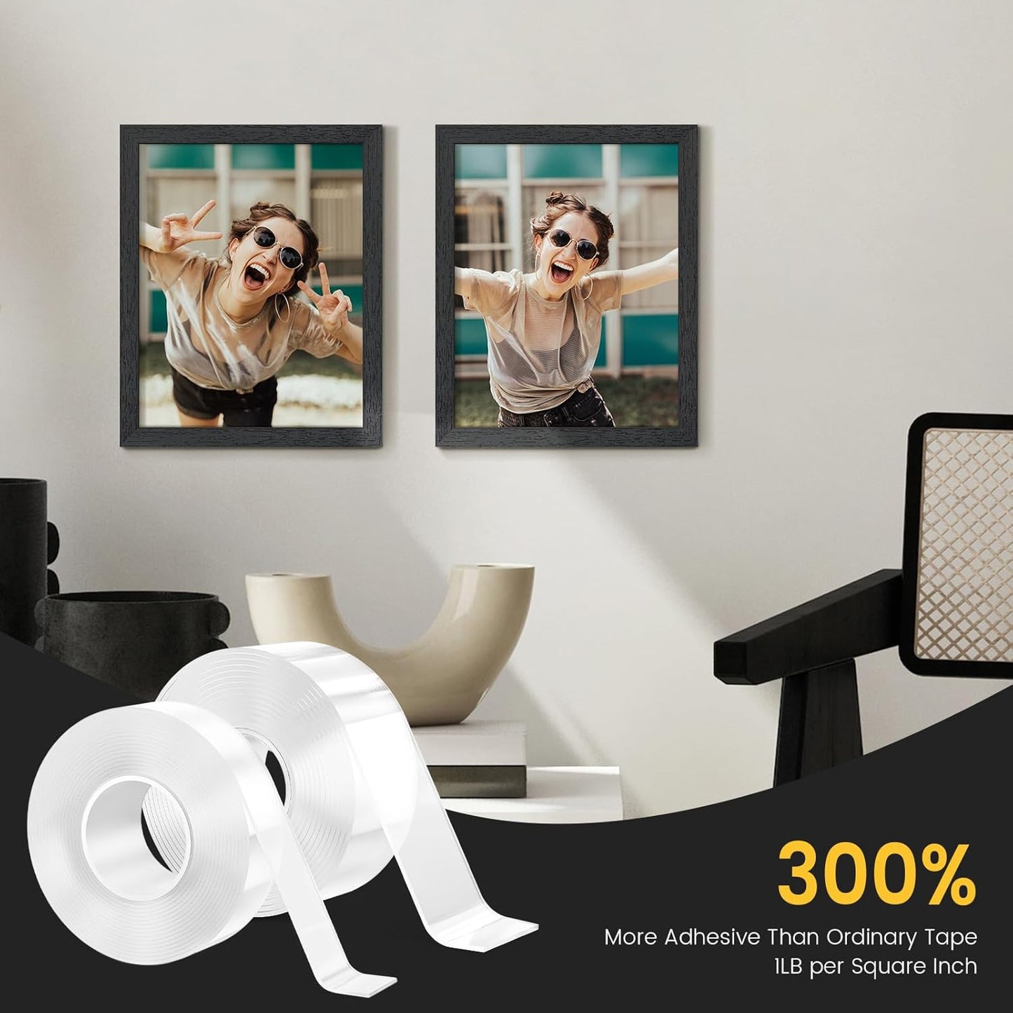 2 Rolls Double Sided Tape Heavy Duty Adhesive Tape Mounting Tape, Wall Sticky for Hanging, Nano Two Sided Tapes Strong Removable Wall Sticky Strips for Car, Home, Office - Total 19.7FT