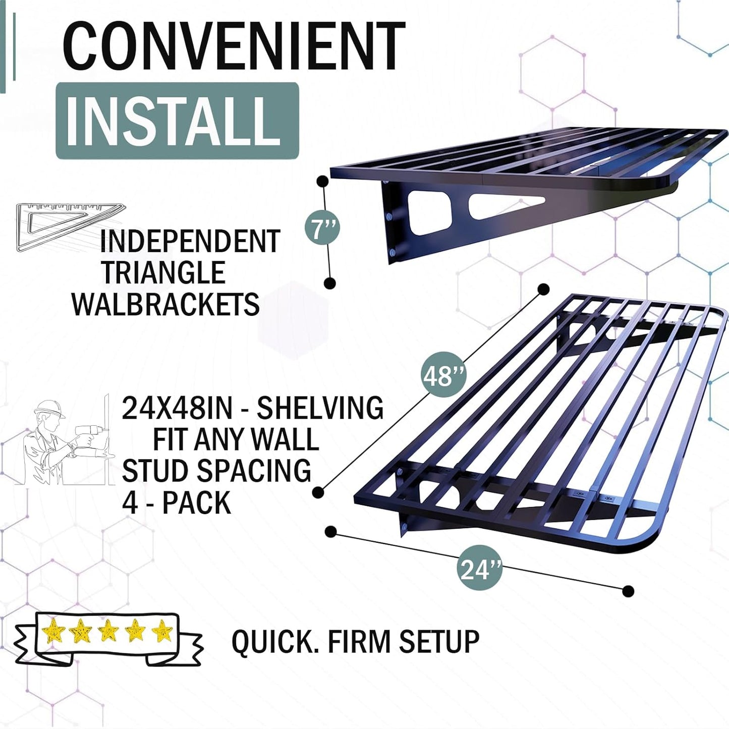 4-Pack 2x4ft Garage Shelving Wall Mounted, 4 ShelfTotal 16 ft(L) Garage Wall Storage, Heavy-Duty Storage Shelves, perfect for holding storage bins, boxes, sporting goods, tools, and more. Space-Saving