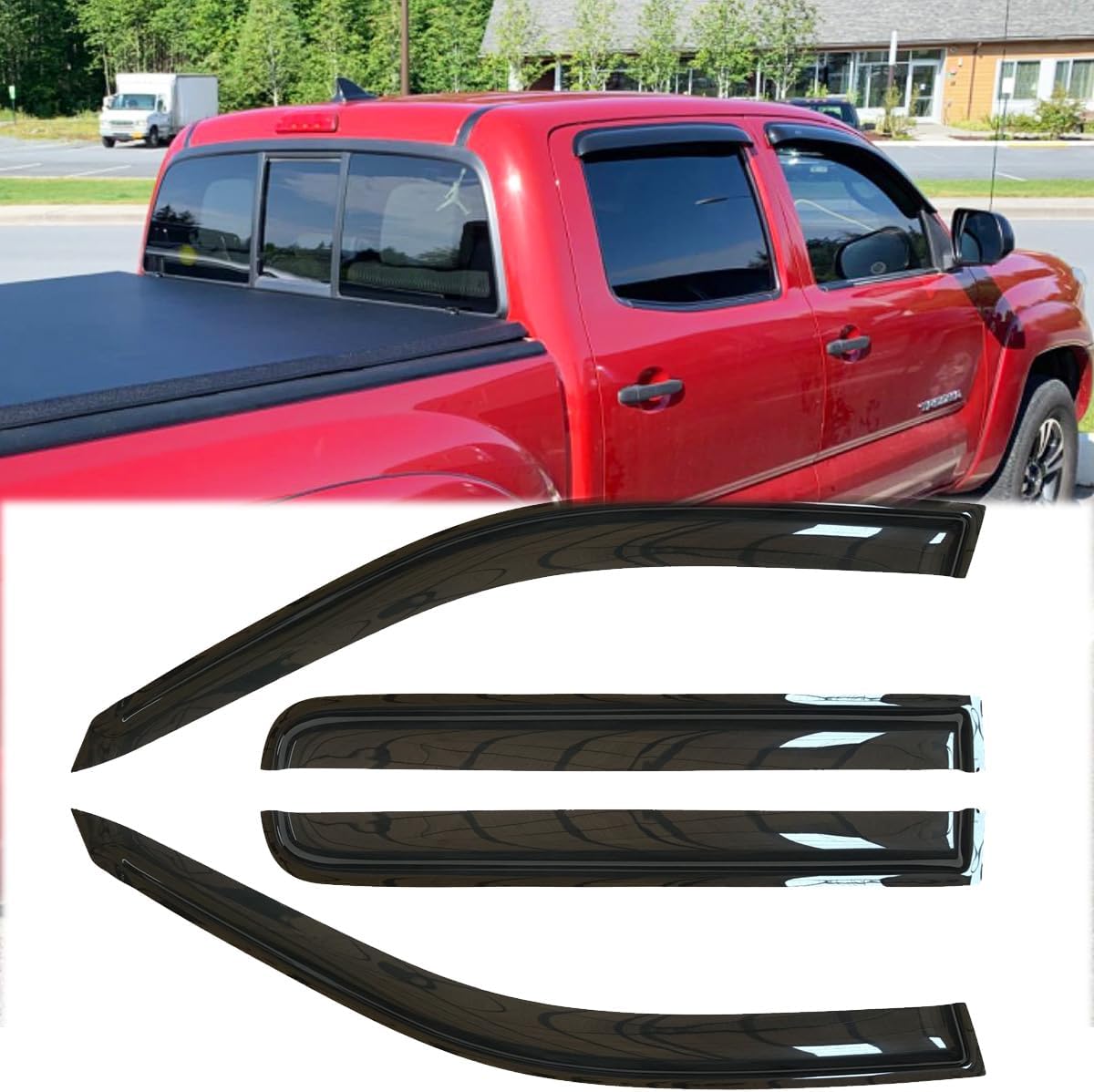 4pcs Outside Mount Style Window Rain Guards Durable Side Window Wind Deflectors Dark Smoke Vent Window Visors Compatible with Toyota 2005-2015 Tacoma Double/Crew Cab