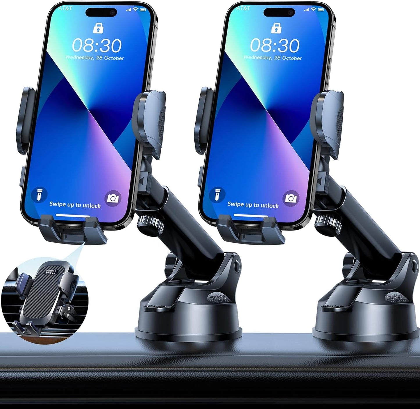 2025 Ultimate Car Phone Holder【80+LBS Strongest Suction & Military-Grade】 Universal Cell Phone Holder Truck Car Mount for Dashboard Windshield Air Vent for iPhone 16 Pro Max 15 Samsung 2pcs,Black