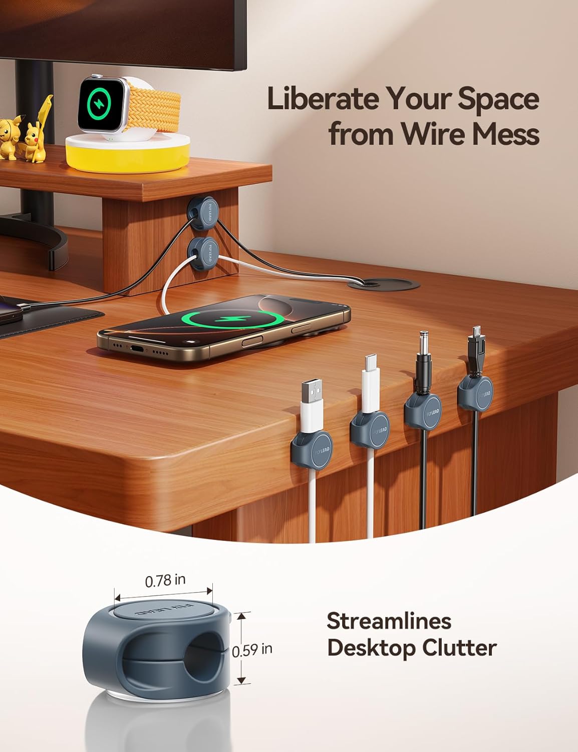 8-Pack Silicone Cord Organizer Magnetic Cable Clips, Adhesive Cable Management Under Desk Wire Hider, FLYLEAD Desktop Cable Organizer for Phone, Office Workspaces Desk Organization Home Accessories