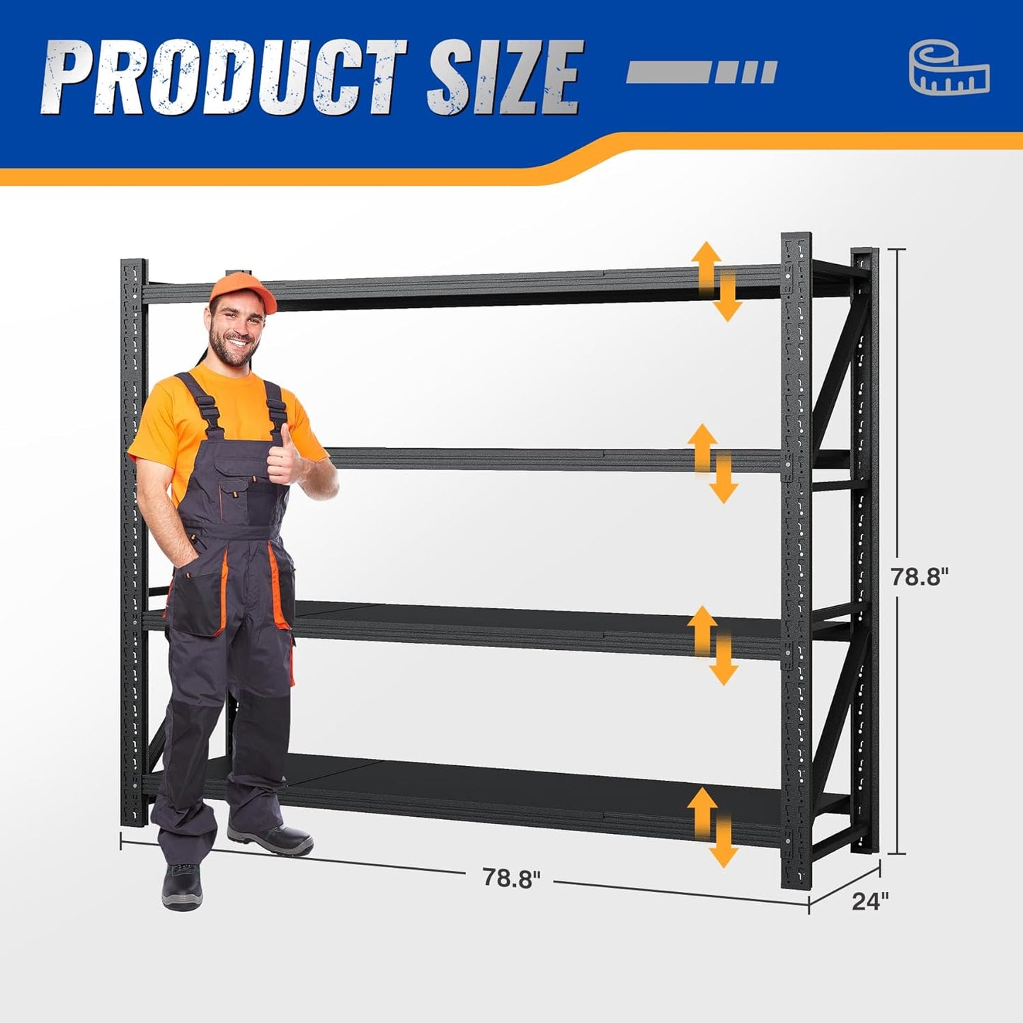 78.8" W Storage Shelves 7000lbs Garage Metal Shelving Heavy Duty Garage Shelves Adjustable Storage Shelves for Industrial, Factory, (78.8" W X 24" D X 78.8" H)