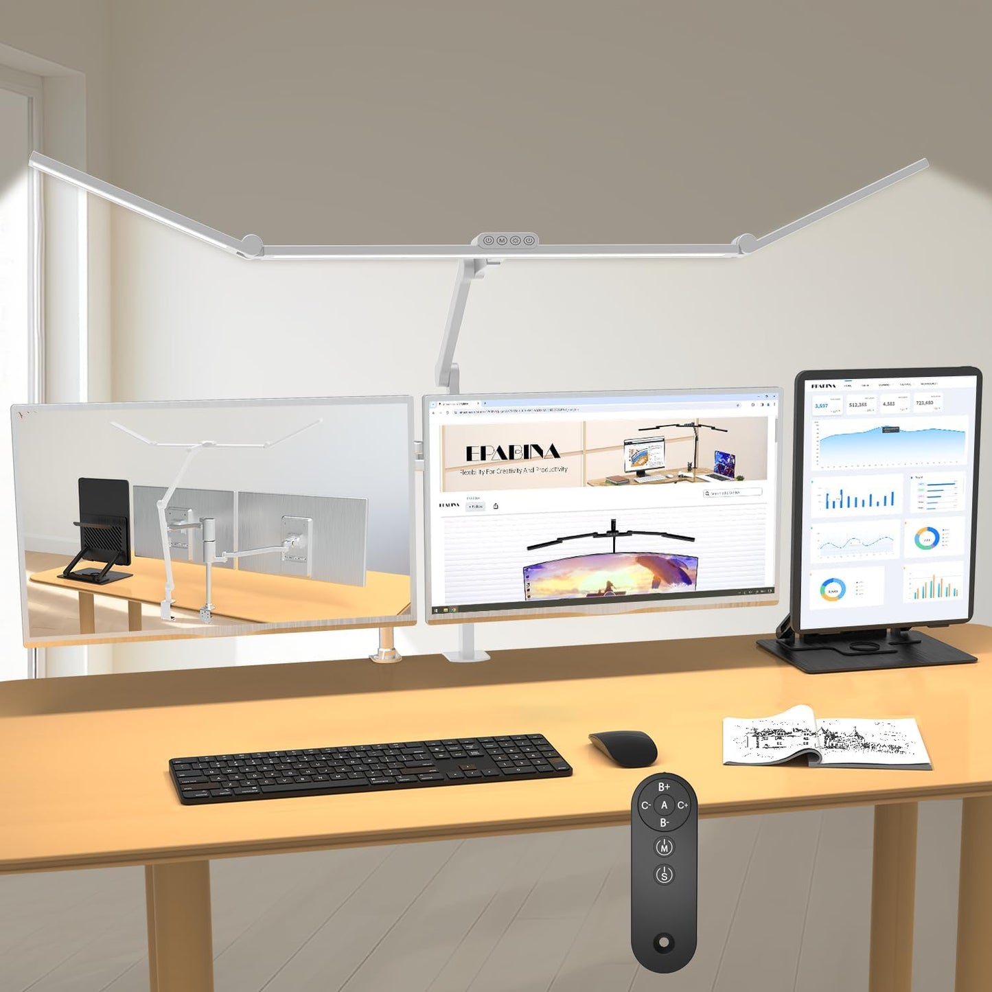 36W Ultra Bright Architect Desk Lamp with Clamp, Tall Overhead Rotatable Led Desk Light for Home Office, 47Inch Long Adjustable Monitor Light Bar with Remote for Computer Screen Desktop Table