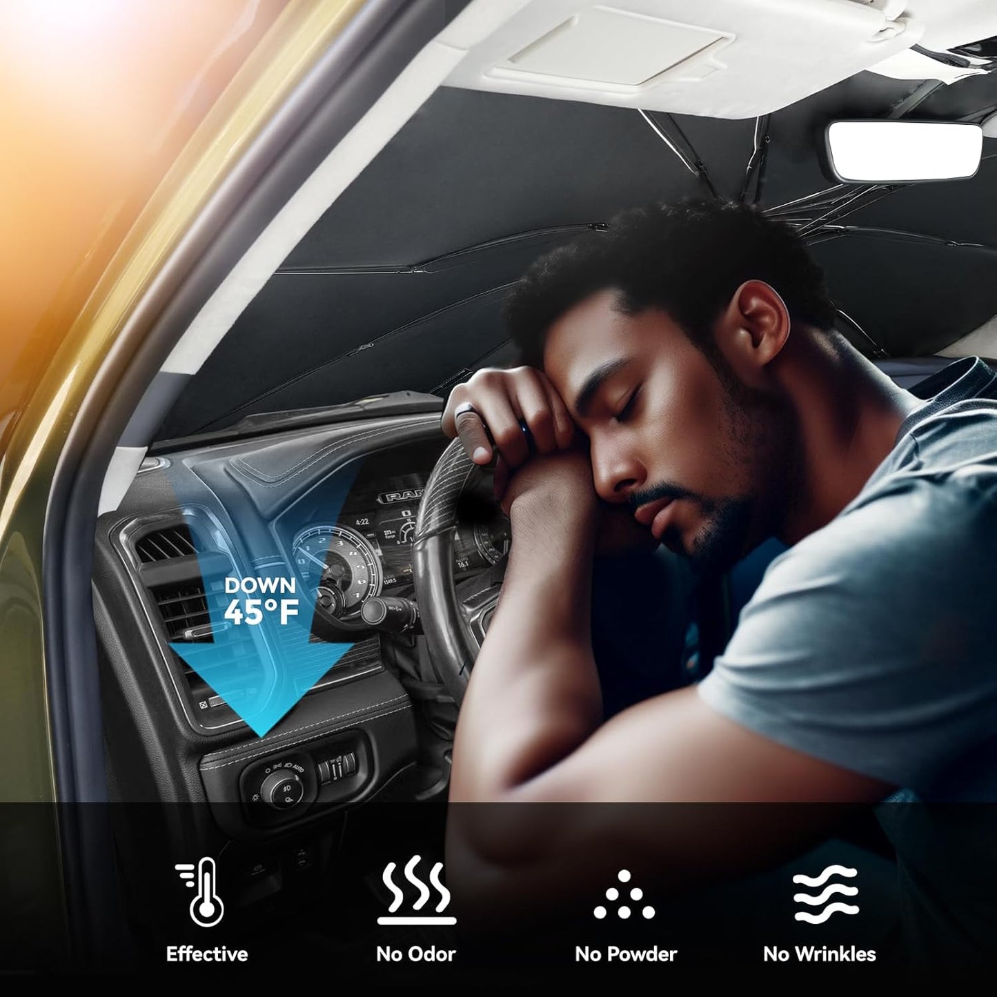 2019-2025 Upgraded for Ram 1500 Sunshade, Portable Foldable Sunshade Accessories, [Nano Ice Crystals Coating] UV Protection, Keeps Interior Cool (for Ram 1500 2019-2025)