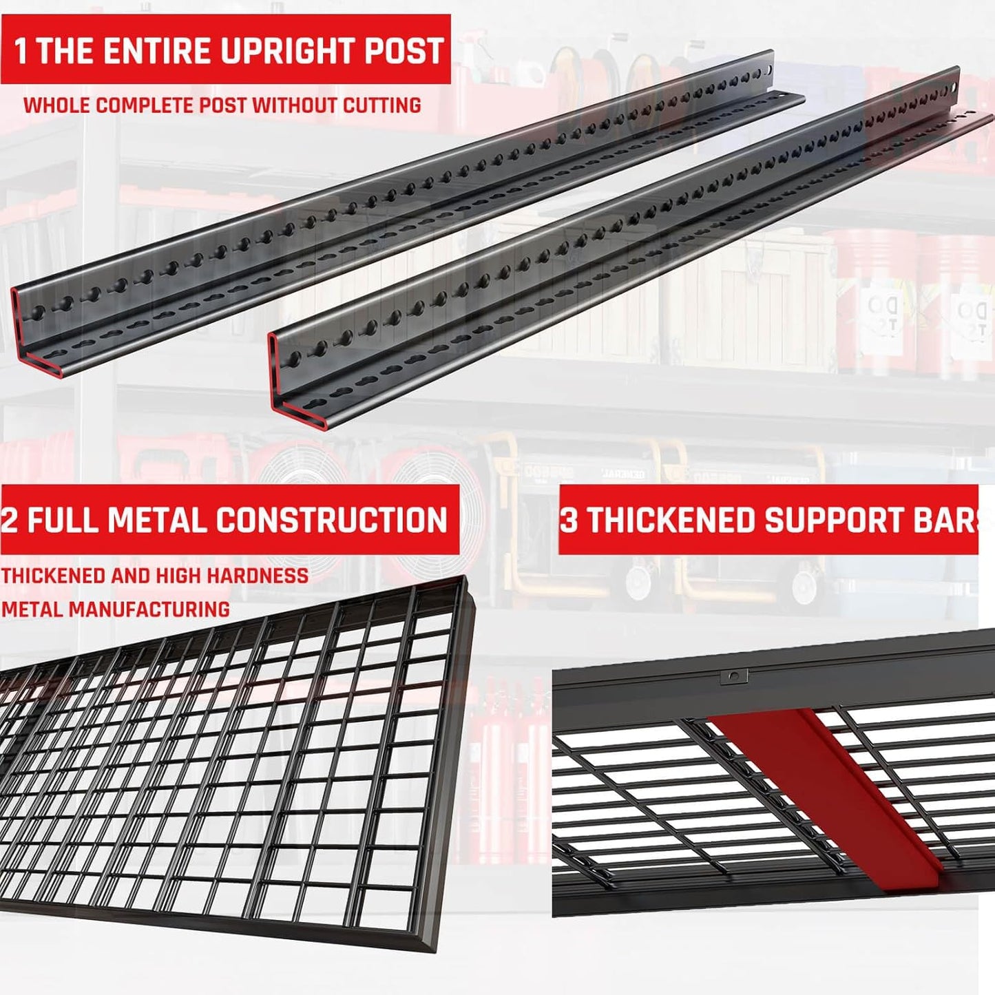 68" W Garage Shelving Unit, 68" W x 24" D x 68" H, Heavy Duty Garage Storage Shelves, 4 Tier Storage Rack Shelf, Industrial Adjustable Shelves for Basement Warehouse