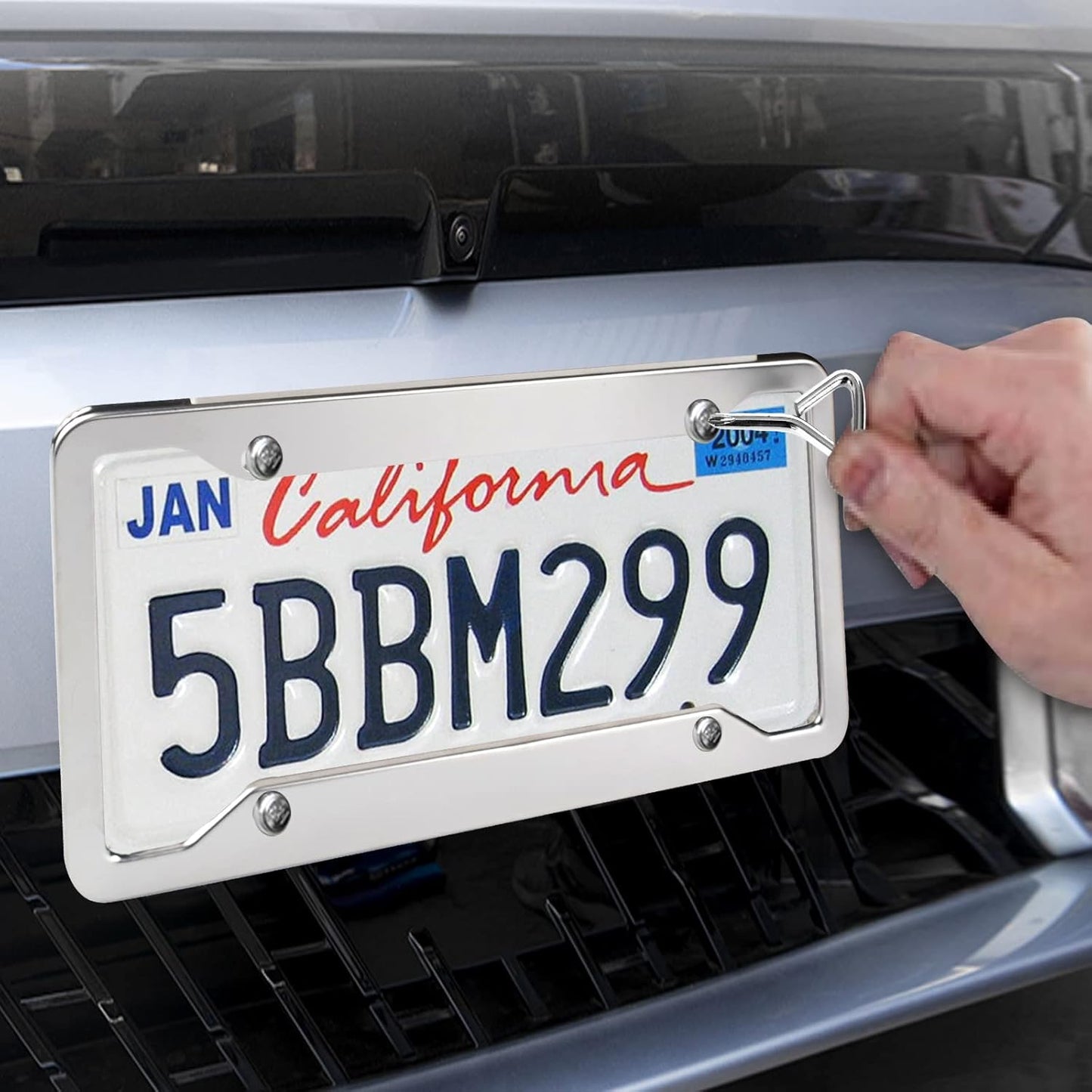 2 Pcs 4 Holes Stainless Steel License Plate Frame，Car License Plate Holder Bracket with Mount Hardware ，Screw， Caps Cover Set Car Accessories