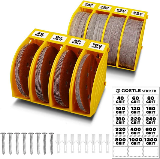 5 Inch Professional Sanding Discs Storage Bins - 8 Bins Set for Efficient Organization, Offset Snap-On Connection, Grit Classification, Space-Saving Design and Versatile Application, Yellow